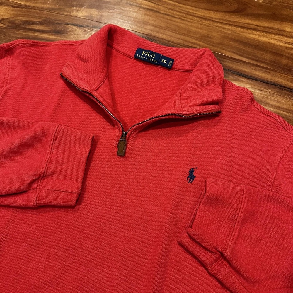 Polo Ralph Lauren Sweater Mens 2XL Red 1/4 Zip Pullover Mock Neck Pony Logo